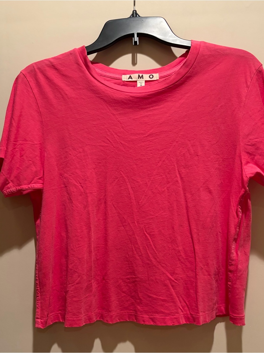 AMO Distresssed Cropped Tee in Hot Pink/ Fuchsia - Size M  never worn